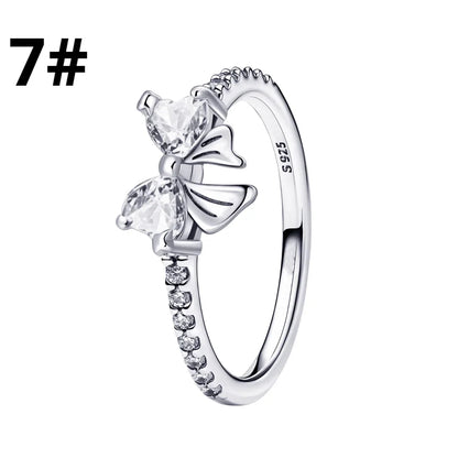 925 Sterling Silver Colorful Bow Jewelry Set for Women Rings Earrings Necklaces Charms DIY Gift