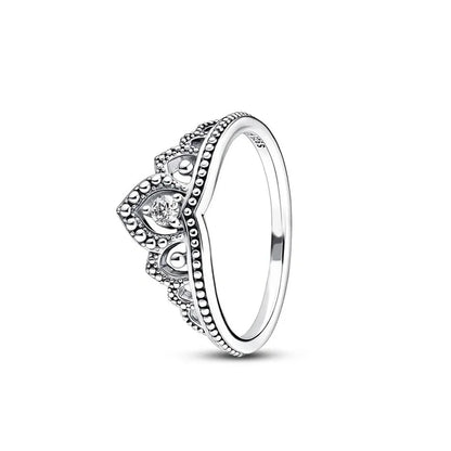 Original 925 Sterling Silver Heart Crown Bow Moon Ring with Colorful Crystal for Women Elegant Fine Jewelry Gift AMR057