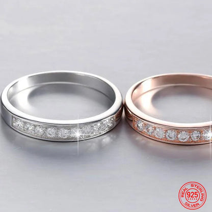 925 Sterling Silver Diamond Strip Ring for Women Elegant Fashion Party Jewelry Gift Silver