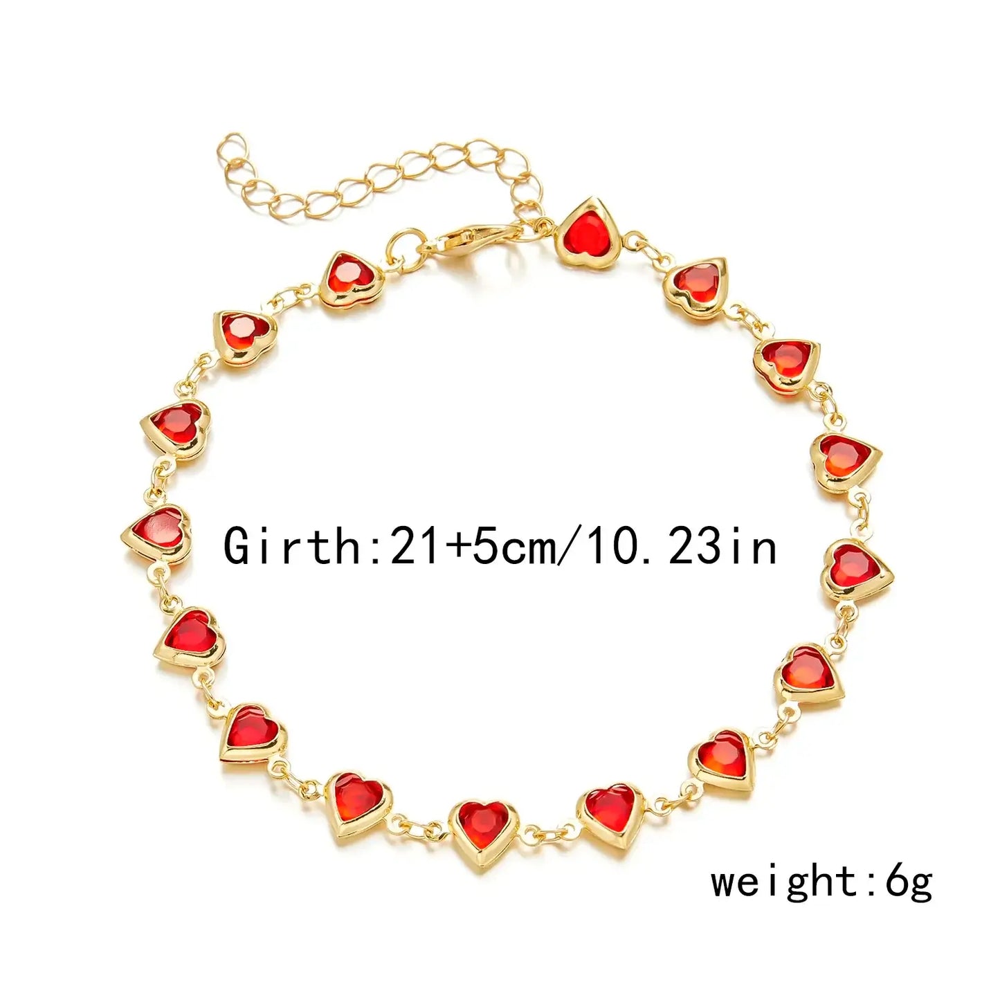 Vintage Red Blue Crystal Heart Bracelets for Women