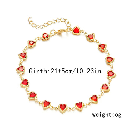 Vintage Red Blue Crystal Heart Bracelets for Women