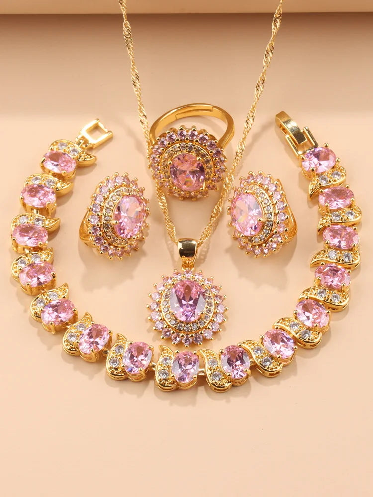 Exquisite 18K Gold Plated Women's Wedding Jewelry Set With Cubic Zirconia
