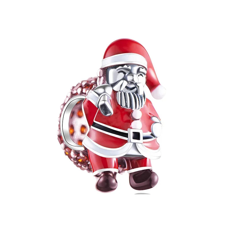 Original 925 Sterling Silver Christmas Charms Santa Claus Reindeer Earrings Beads for Necklace and Bracelet DIY Fine Jewelry Gifts