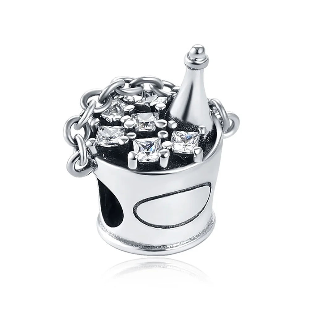 925 Sterling Silver Beer Bottle Popcorn Charm Bead Pendant