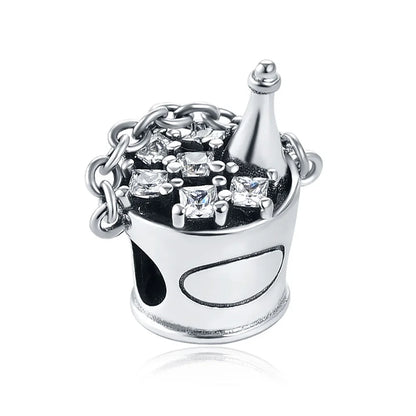 925 Sterling Silver Beer Bottle Popcorn Charm Bead Pendant