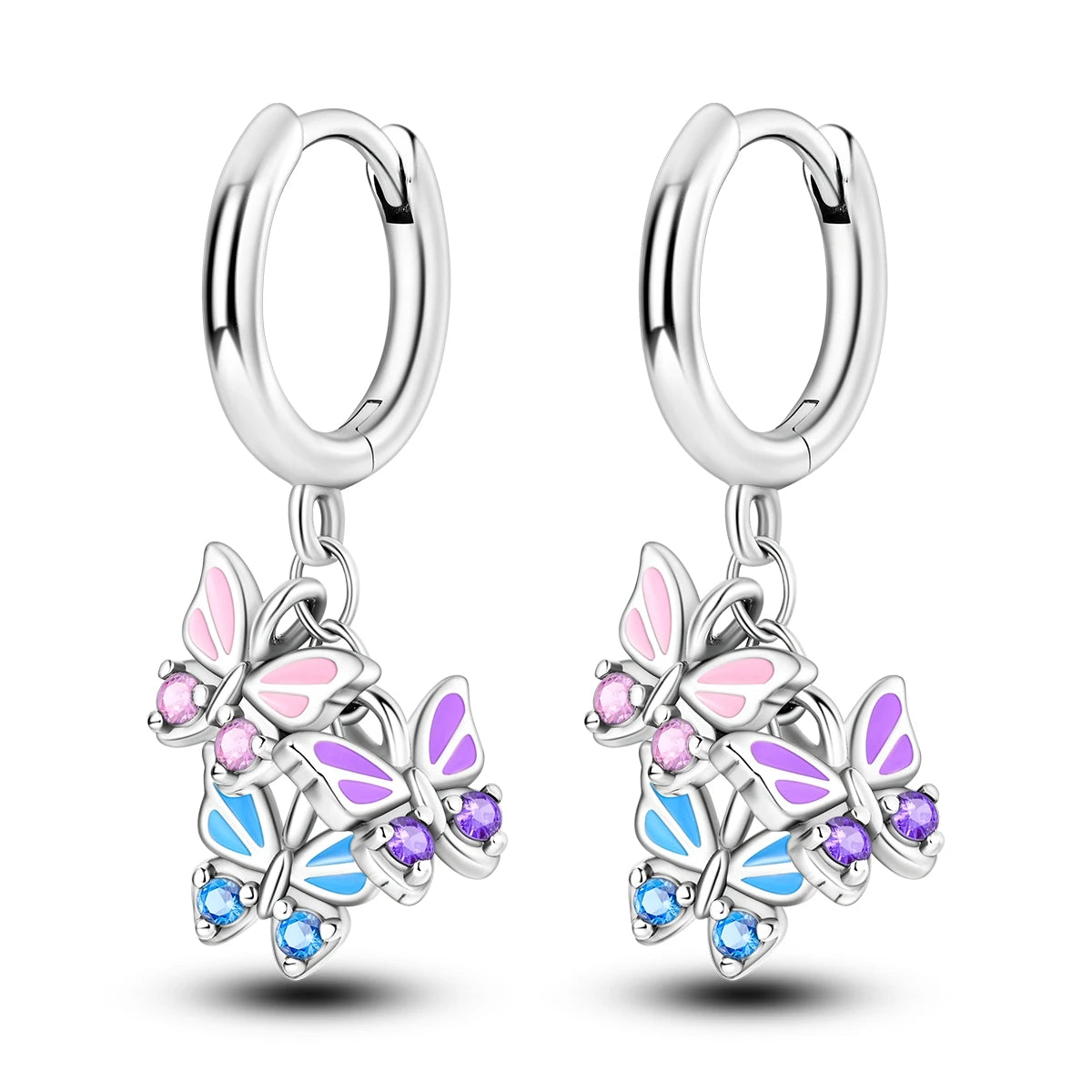 925 Silver Geometric Hoop Earrings for Women with Zircon Moon and Heart Design Fashion Jewelry Gift