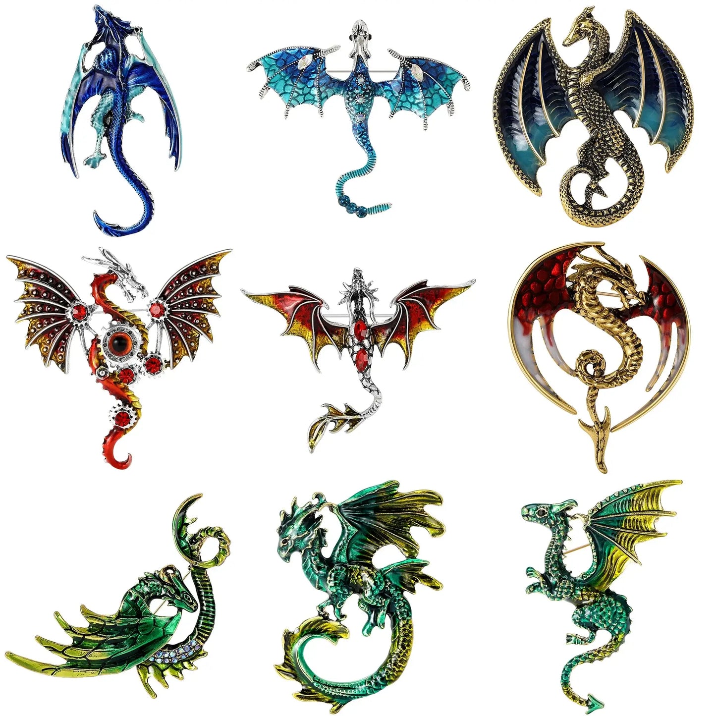 Enamel Dragon Pins for Women Rhinestone Brooch Jewelry