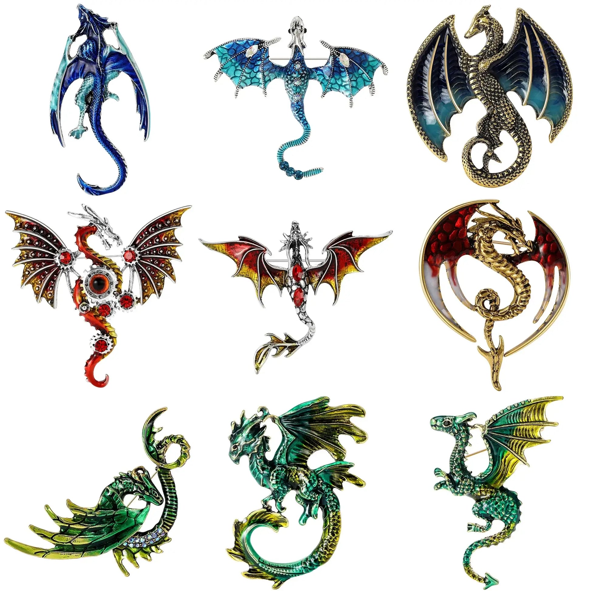 Enamel Dragon Pins for Women Rhinestone Brooch Jewelry