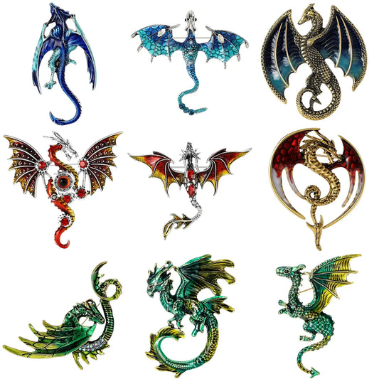 Enamel Dragon Pins for Women Rhinestone Brooch Jewelry