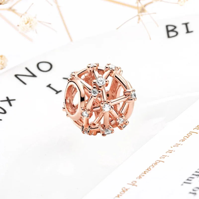 Rose Gold Winged Angel Heart Charm Bead Pink Daisy Spacer