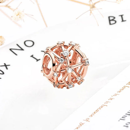 Rose Gold Winged Angel Heart Charm Bead Pink Daisy Spacer