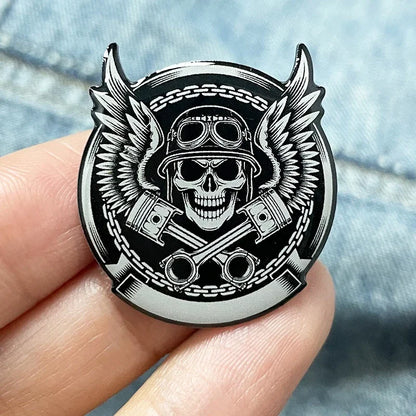 Gothic Skull Helmet Motorcycle Brooch Pin - Unique Unisex Metal Jewelry Gift