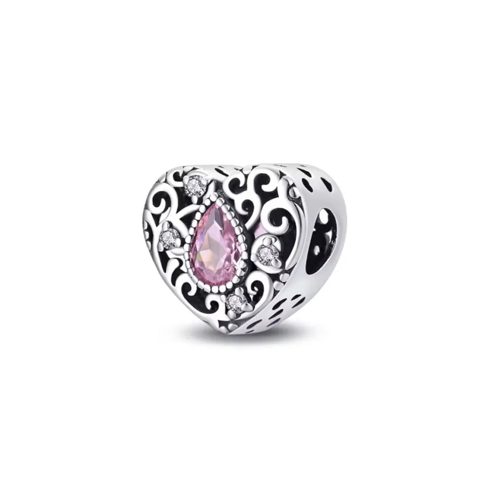 Sterling Silver European Charms with Zircon for DIY Bracelets and Jewelry Making B6053