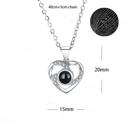 100 Languages I Love You Heart Pendant Necklace Romantic Projection Jewelry Gift for Women Heart Spiral 40cm plus 5cm
