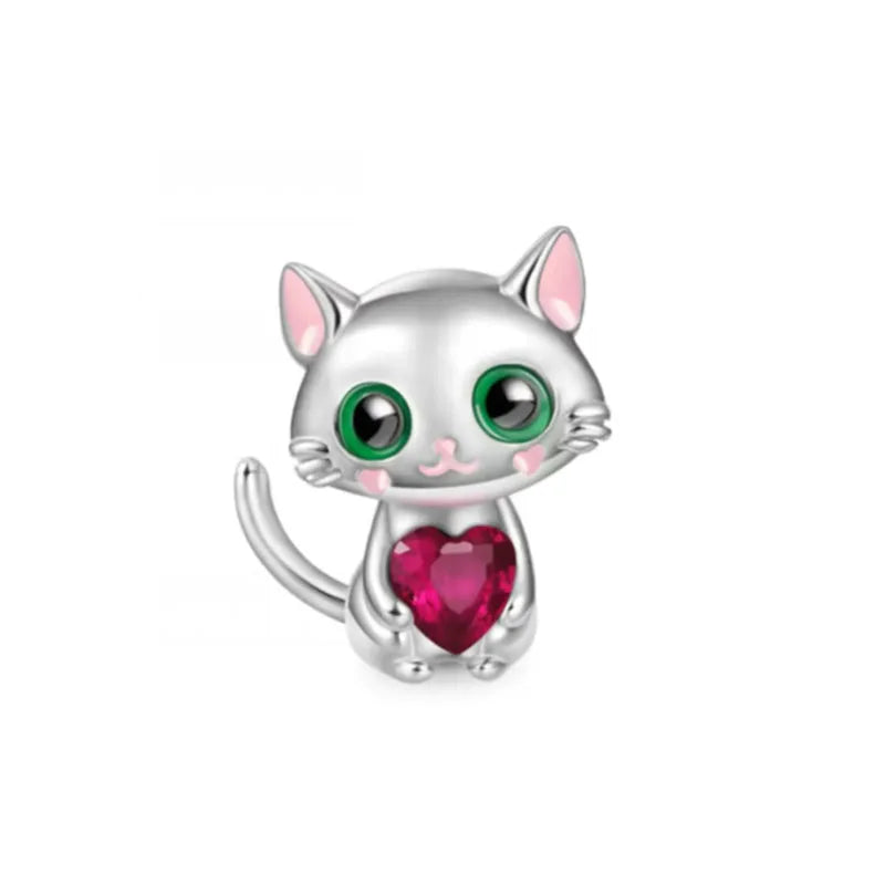 Exquisite 925 Silver Cat Claw Pendant Beads with Safety Chain for European Bracelets B3785