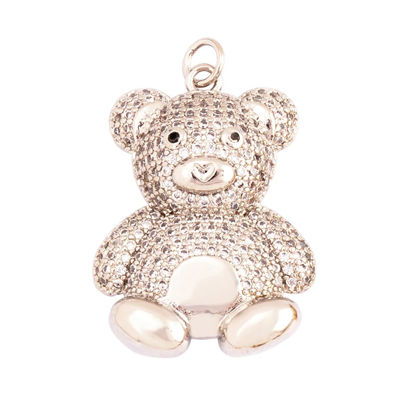 Cute Gold Bear Charm Pendant with Pearl Cubic Zirconia for Jewelry Making Supplies