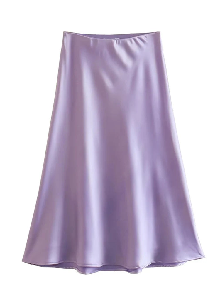 Satin A Line Skirt With Elastic Waist For Women Summer