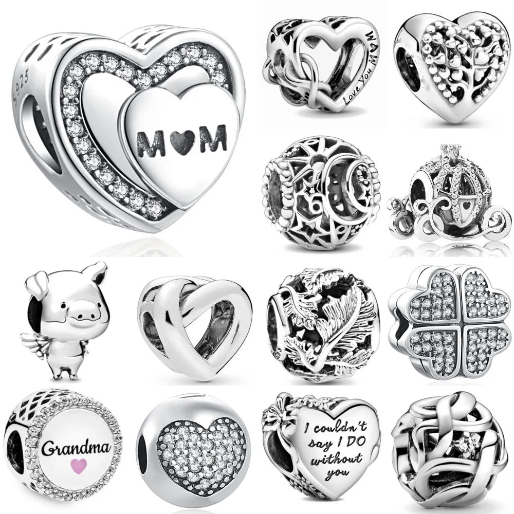 European 925 Sterling Silver Family Tree Charms with Zircon Beads for DIY Bracelets and Necklaces for Women