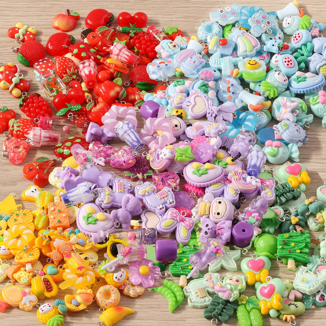 Charming Resin Animal Flower Food Fruit Set for DIY Earrings Bracelets Keychains