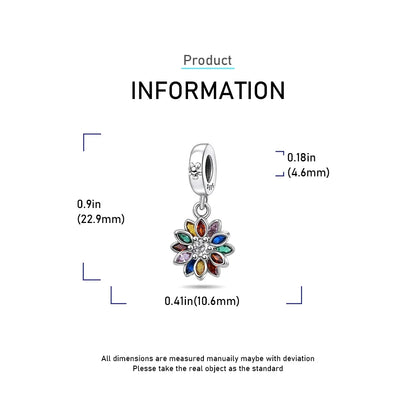 925 Sterling Silver Rose Sakura Flower Dangle Charm with Zircon for DIY Jewelry and Bracelets