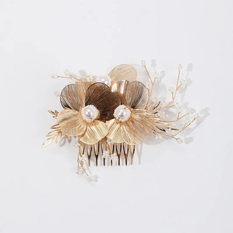 Elegant Alloy Flower Hair Combs for Bridal and Party Glamour