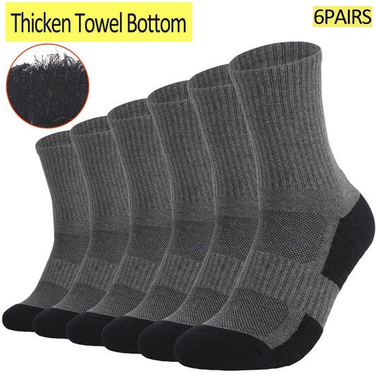 6 Pack Thermal Mid Crew Hiking Socks Cotton Cushion