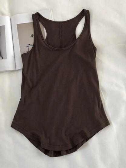 Irregular Tank Top Women O Neck Loose Fitness Camisole