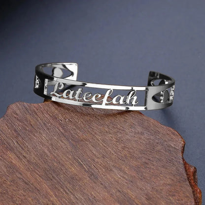 Custom Name Bracelet Hollow Heart Gold Bangle Fashion Jewelry Valentine's Day Gift