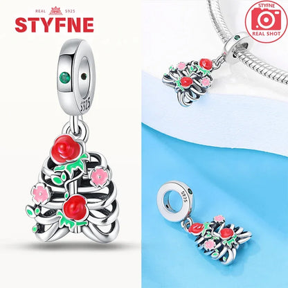 S925 Silver Luminous Zombie Skeleton Charm Bead Dangle