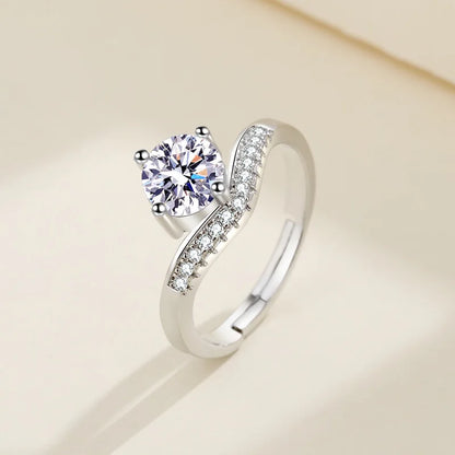 Elegant 925 Sterling Silver Heart Zircon Adjustable Ring for Women