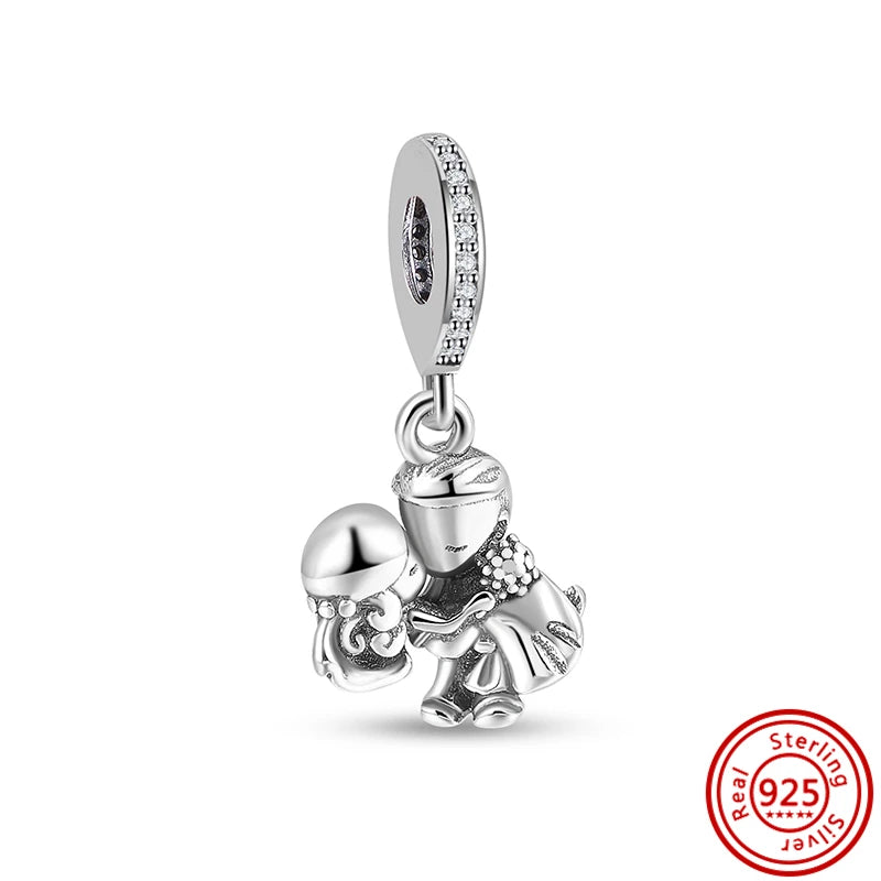 Silver Animal Hearts Infinity Crown Bead Charms Bracelet for Women 925 Sterling Silver Jewelry Y022