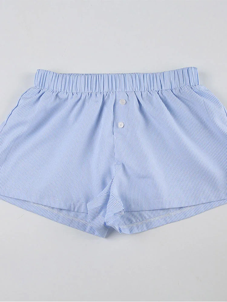 Striped Print Women Shorts Elastic Waist Streetwear Y2K