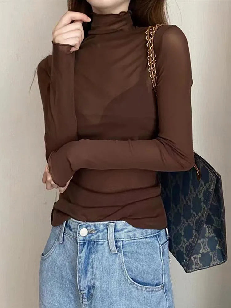 Sexy Black Mesh Long Sleeve Punk Top For Women Summer
