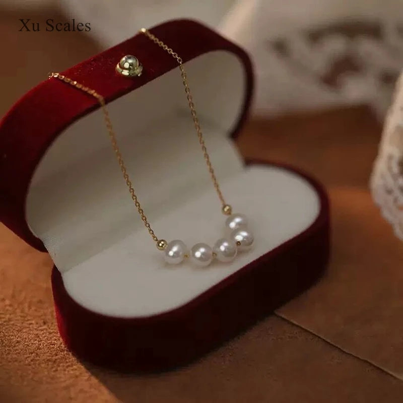 S925 Sterling Silver Necklace with Natural Freshwater AKOYA Pearl Smile Design Collar Chain