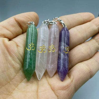 Mystic Fluorite Amethyst Crystal Pendulum Necklace for Divination and Reiki
