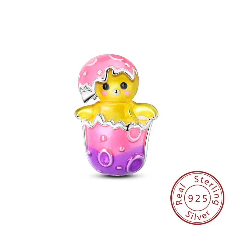 925 Sterling Silver Owl Bow Zircon Charm Beads Pendant