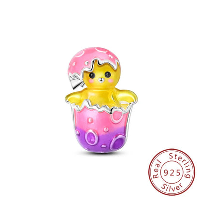 925 Sterling Silver Owl Bow Zircon Charm Beads Pendant