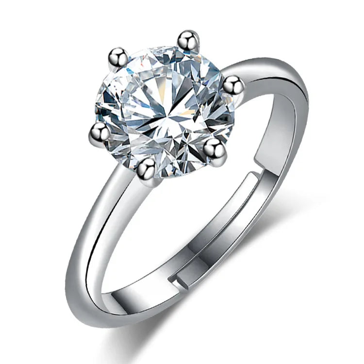 Elegant 925 Sterling Silver Heart Zircon Adjustable Ring for Women