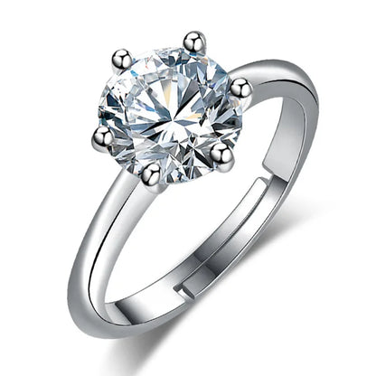 Elegant 925 Sterling Silver Heart Zircon Adjustable Ring for Women