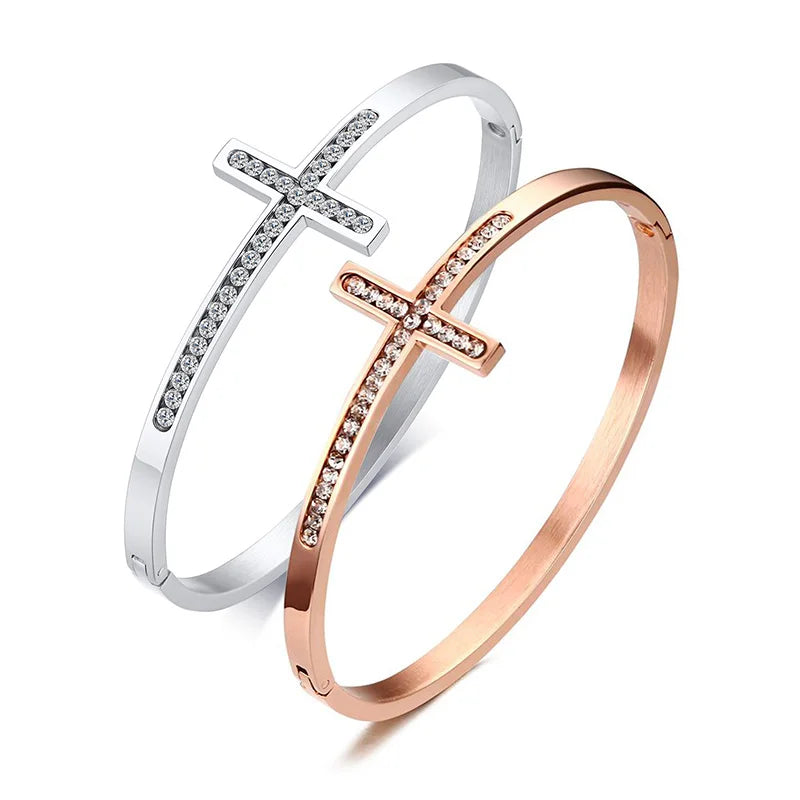 Elegant Crystal Cross Cuff Bracelets for Women and Girls - Perfect Friendship Jewelry Gift