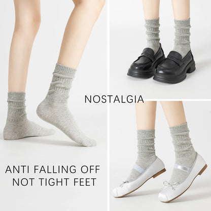 Womens Breathable Mid Calf Cotton Socks Elastic Wave Cuff