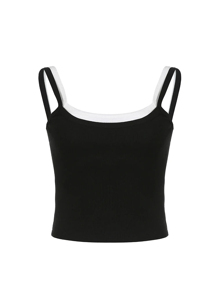 Dozw Contrast Patchwork Crop Top For Women Y2K Vintage