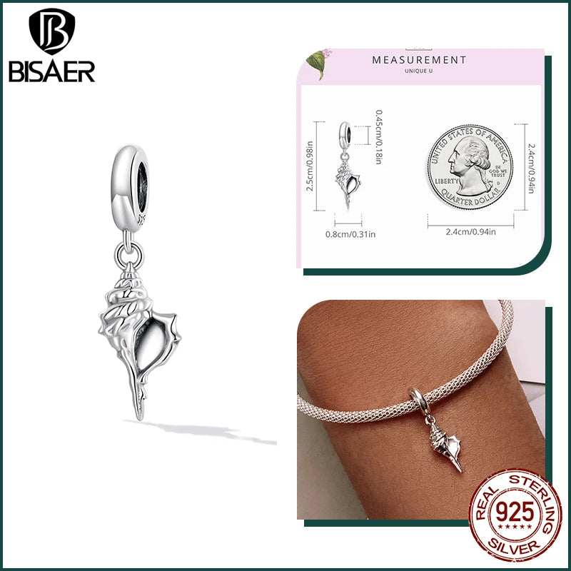 BISAER Ocean Charm 925 Sterling Silver Dolphin and Mermaid Bead with Blue CZ for DIY Jewelry ECC2235 CHINA
