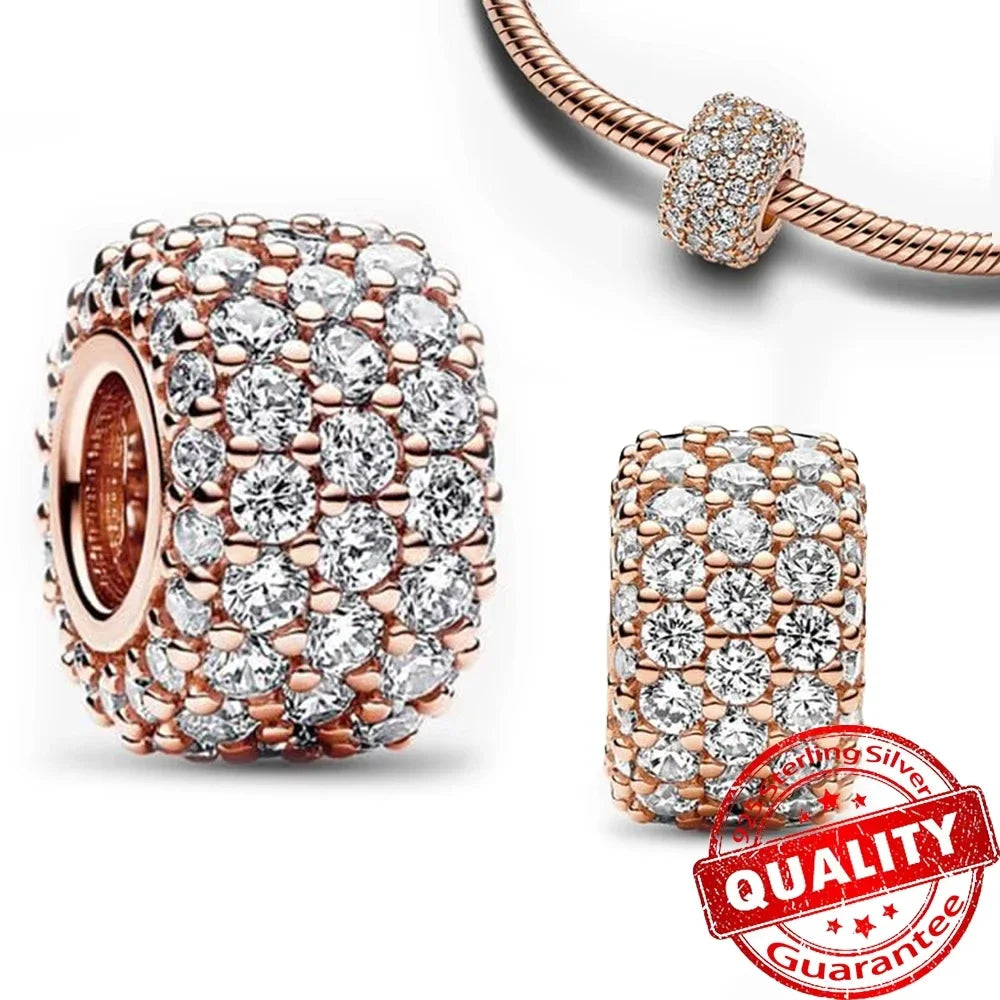 Sparkling 925 Sterling Silver Zircon Round Beads Diamond Charms for Women DIY Jewelry Gifts