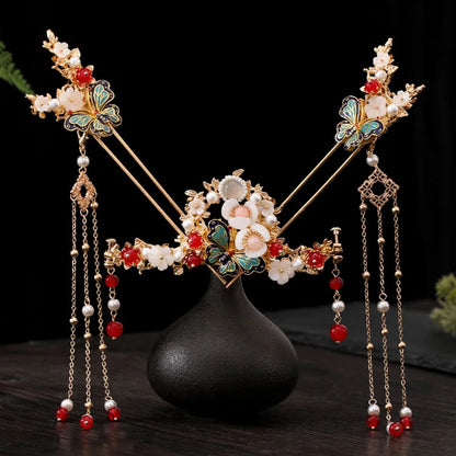 Elegant Women's Hanfu Hair Combs Set for Traditional Chinese Weddings - Bridal Headdress and Jewelry Pins