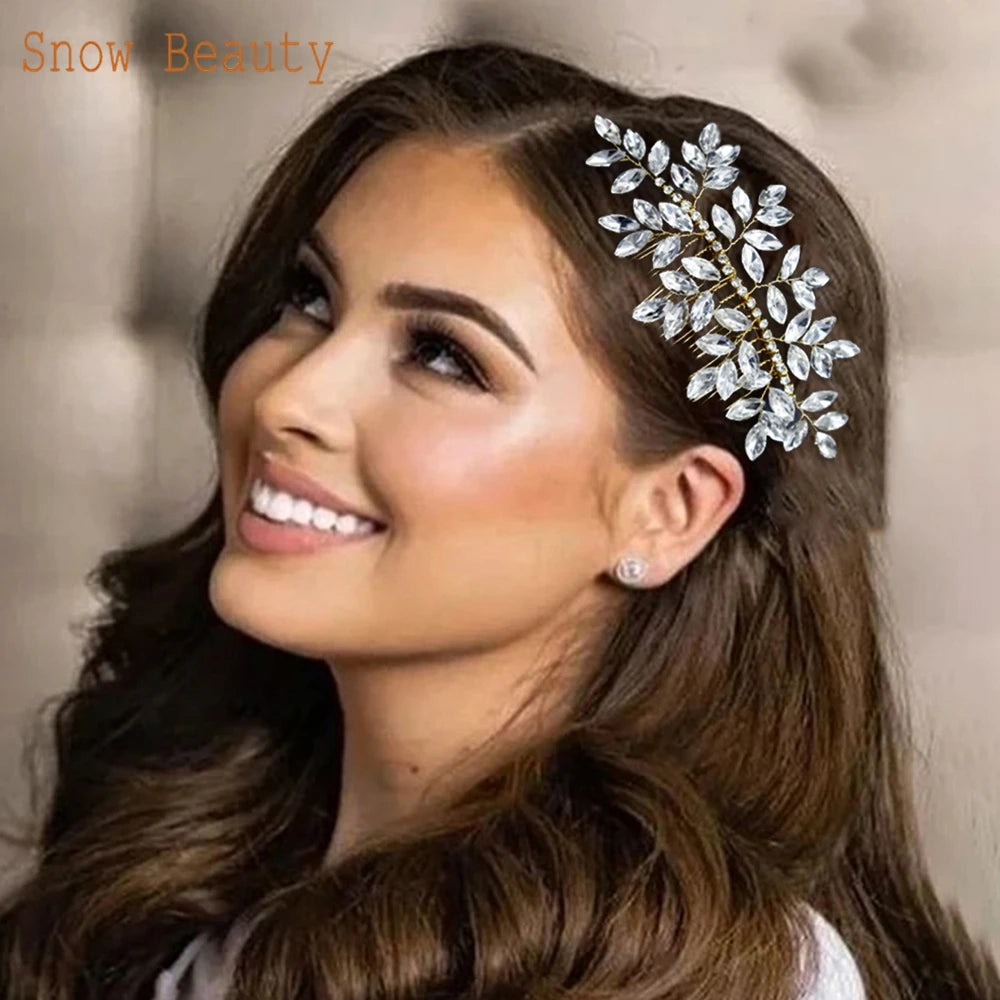 Elegant Crystal Bridal Hair Comb Silver Gold Wedding Headpiece for Women