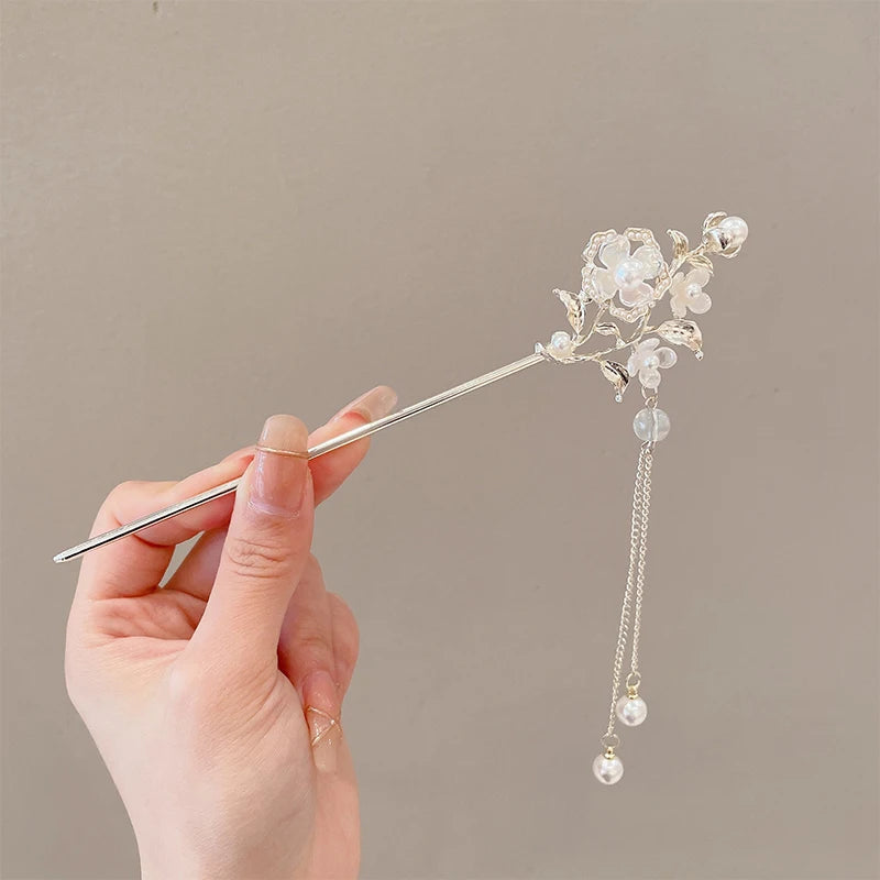 Elegant Chinese Tassel Hair Stick Floral Design Hairpin for Women