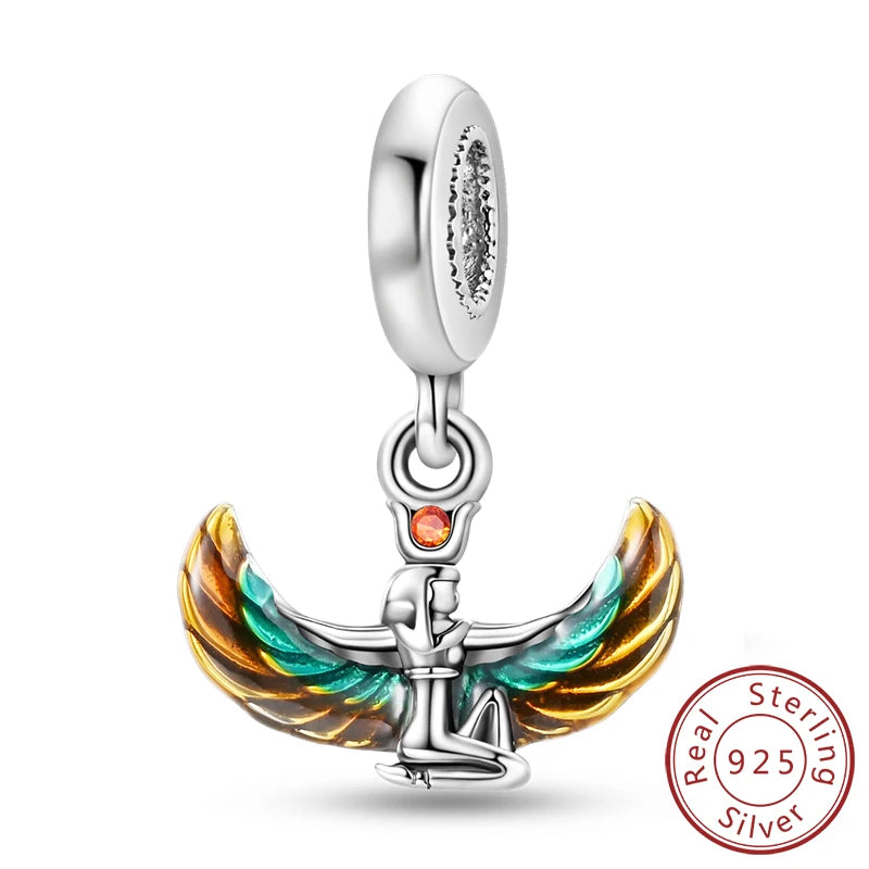 925 Sterling Silver Charms Pendant Set for Bracelets Angel Devil's Eye Fatima's Hand Cross Women's Jewelry Gift KTC1068