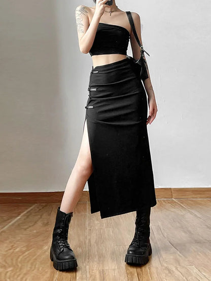 Black Knit Ankle Skirt Slim Fit Women Casual Streetwear