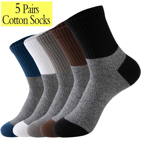 5 Pairs Vintage Thermal Cotton Socks Men With Arch Support